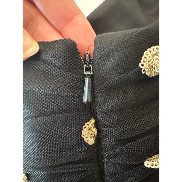 Marchesa Notte Strapless Black Gold Sequin Polka Dot Tulle Midi Dress 8 NWT - Picture 10 of 10